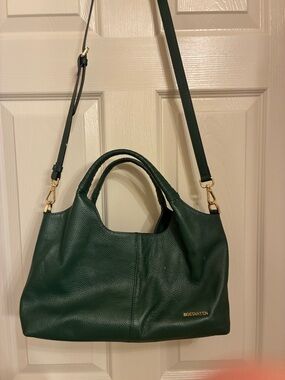 Bostanten Forest Green Pebbled Leather Shoulder Bag with Adjustable Strap